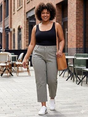 Flamingals Pinstripe Pants Mid Waist Straight Leg Crop Pants